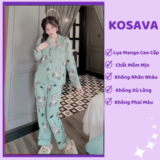 Đồ ngủ nữ pijama lụa tay dài tiểu thư chất liệu mango KOSAVA