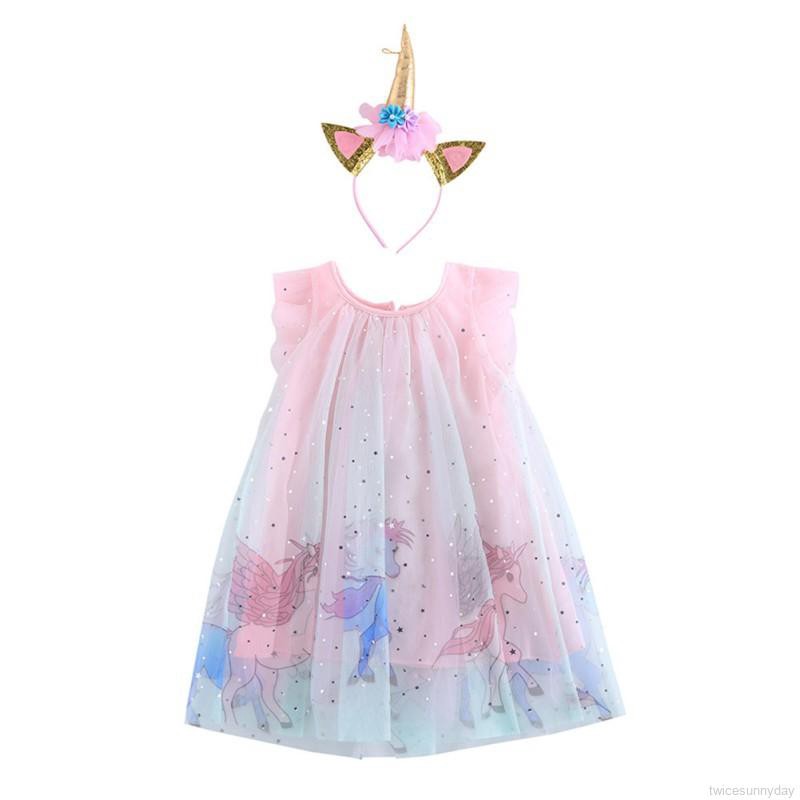 Set đầm lưới kèm băng đô nơ đáng yêu cho bé gái