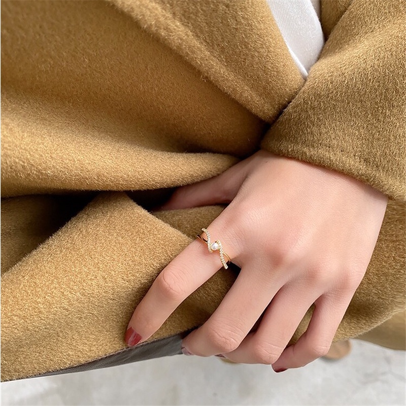 Nhẫn Đính Ngọc Trai Sang Trọng Phong Cách Hàn Quốc Cho Nữ