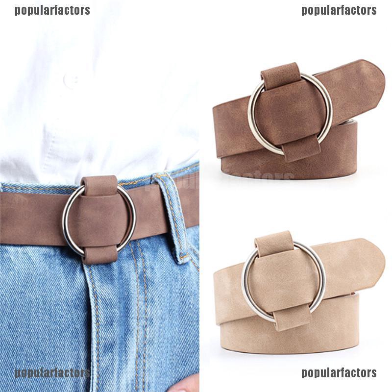 Thắt Lưng Da Khóa Tròn Kim Loại Phong Cách Vintage Thời Trang