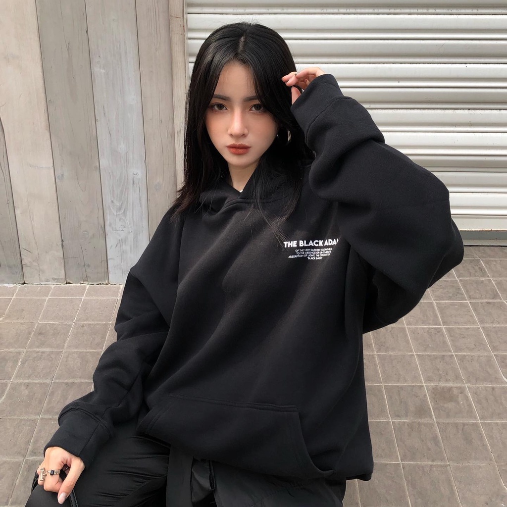 Áo Hoodie THE WHITE ADAMS In Khung Xương Nữ Meeny - Khoác Nỉ Ngoại Mũ 2 Lớp Dáng Rộng Tay Bồng Phong Cách Ullzang