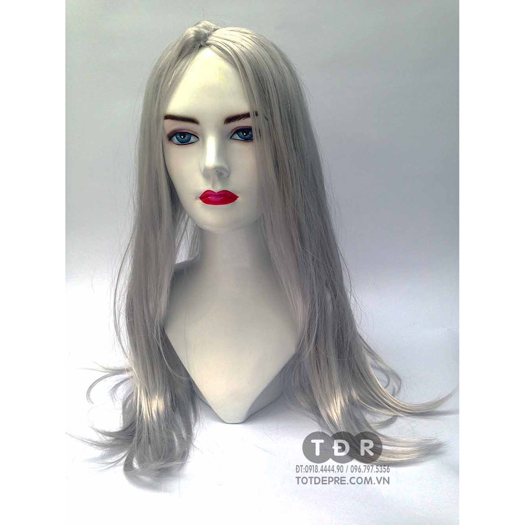 Đồ chơi trung thu Halloween Tóc Giả Hóa Trang kiểu thẳng dài màu bạch kim hoặc vảy line trắng