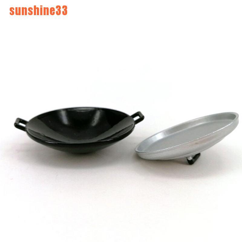 2Pcs/set 1:12 dollhouse miniature kitchen cooking wok pot cover furniture