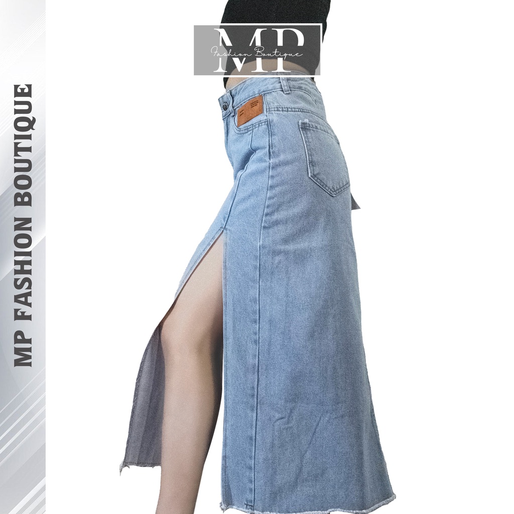 Chân Váy Jean Chữ A Dài Lưng Cao Xẻ Tà MP FASHION BOUTIQUE P67