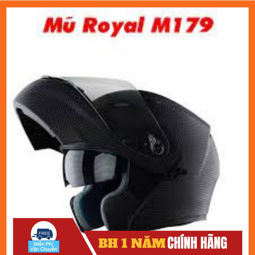 Mũ bảo hiểm Fullface Lật hàm 2 kính Royal M179 đen nhám vân Carbon