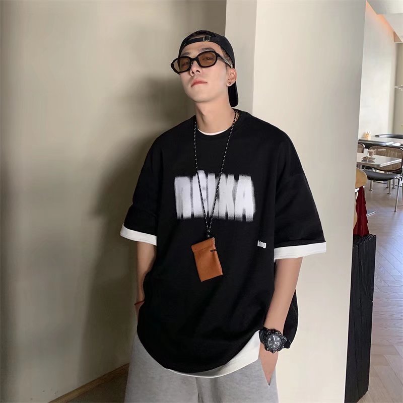 Áo Thun Tay Ngắn Dáng Rộng In Chữ Phong Cách Nhật Bản Thời Trang Mùa Hè Cho Nam Và Nữ size M-5XL