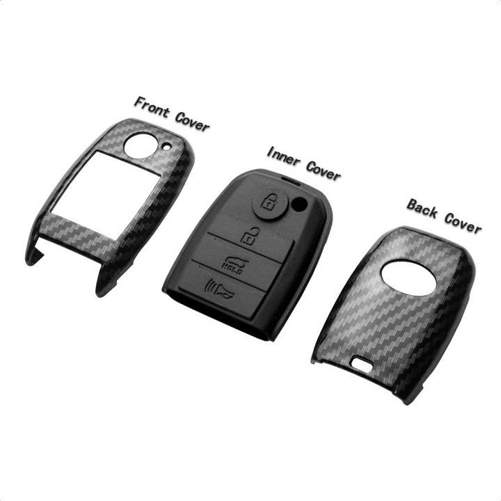Ốp chìa khóa carbon Kia Morning, Sorento, Carens, Soluto, Rio chìa thông minh 4 nút