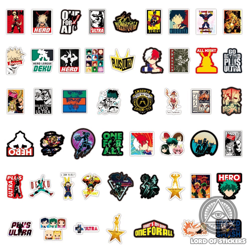 Set 100 Miếng Dán My Hero Academia Sticker Hình Nhân Vật Truyện Tranh Anime Manga Trang Trí Mũ Bảo Hiểm, Ván Trượt, Vali