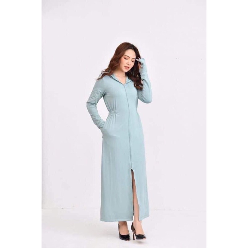 Áo chống nắng dài nữ toàn thân xuất nhật vải thun lạnh nhật dạng hạt mềm, mát, chống uv,hai túi ngoài có khóa kéo TZ02 | BigBuy360 - bigbuy360.vn