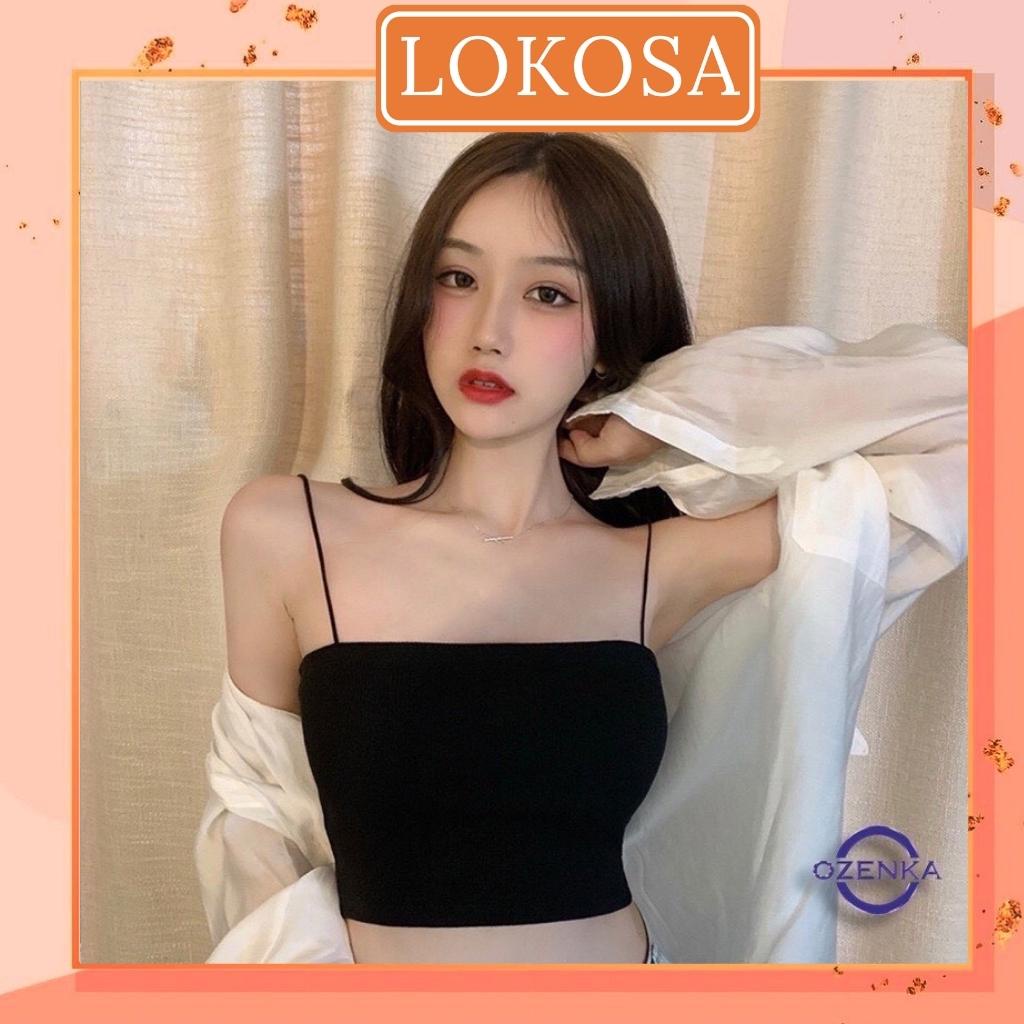 Áo Dây Bún Kiểu Nữ LOKOSA Áo 2 dây Ống Cúp ngực trơn hở lưng vải cotton đẹp trắng đen AO014