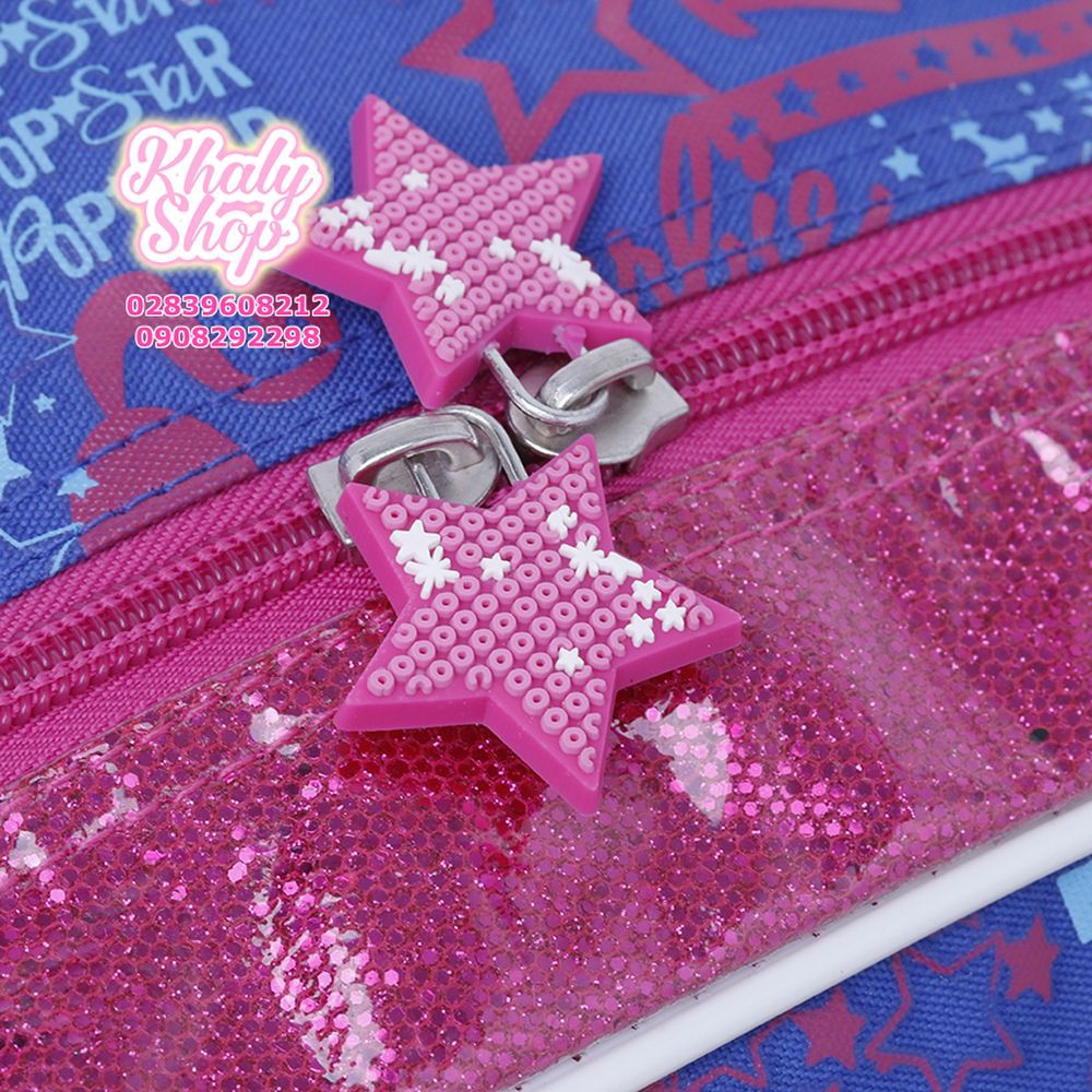 Balo trẻ em 15'' hình Barbie màu hồng viền xanh lấp lánh dành cho học sinh , bé gái - BLBAGU15HX (30x13x38cm)