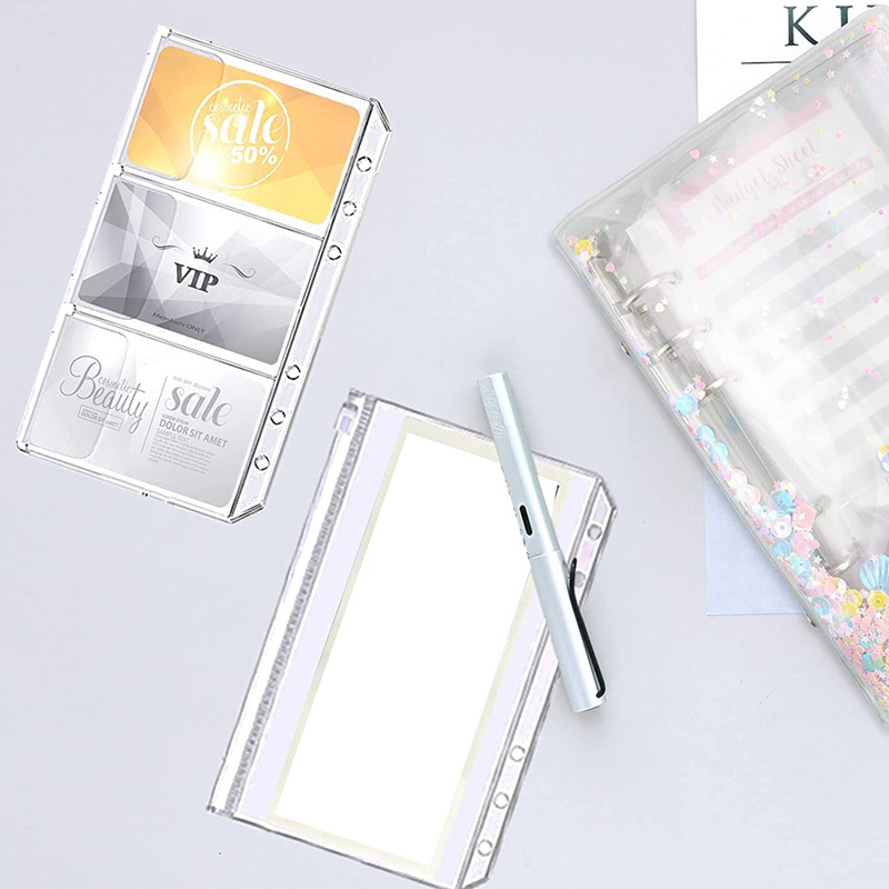 Sổ còng ngân sách 6 vòng khổ A6 trong suốt kim tuyến tiết kiệm tiền lập kế hoạch ngân sách xếp gọn cho nhà ở/văn phòng