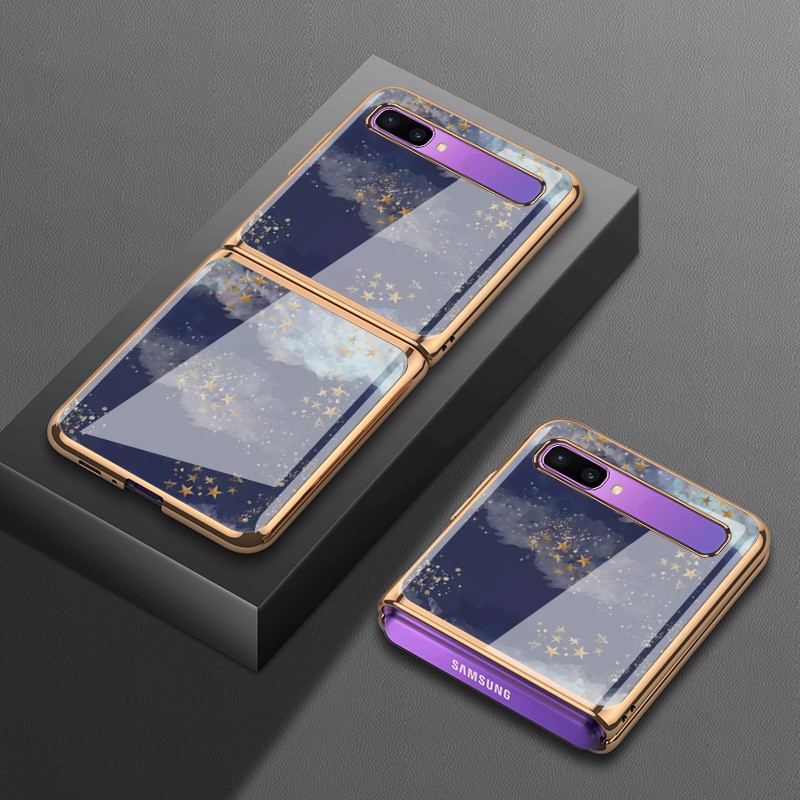 Ốp Lưng Kính Cường Lực Họa Tiết Bầu Trời Đầy Sao Cho Samsung Galaxy Z Flip F7000 5g