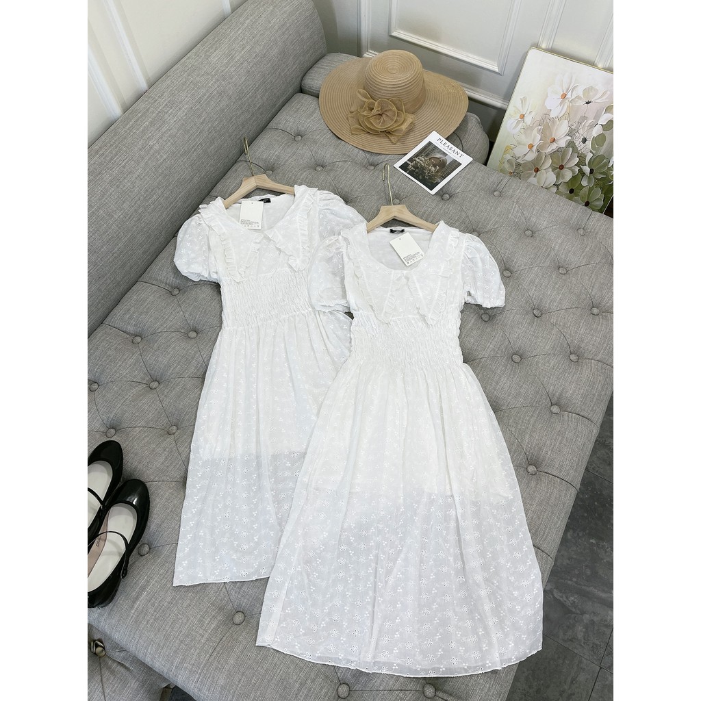 [Chất Đẹp] Váy Nữ Hoa Ren Cổ Bẻ Cao Cấp Đầm Hoa Chất Thô Hoa Dệt Nổi Lót Cotton Siêu Xinh | BigBuy360 - bigbuy360.vn