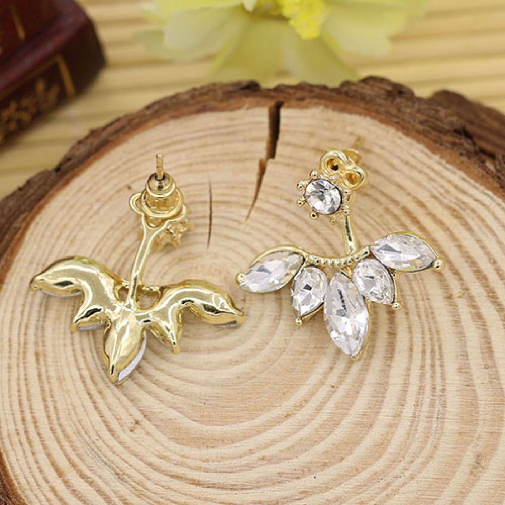 Khuyên tai hình chiếc lá đính đá phong cách thanh lịch dành cho nữ