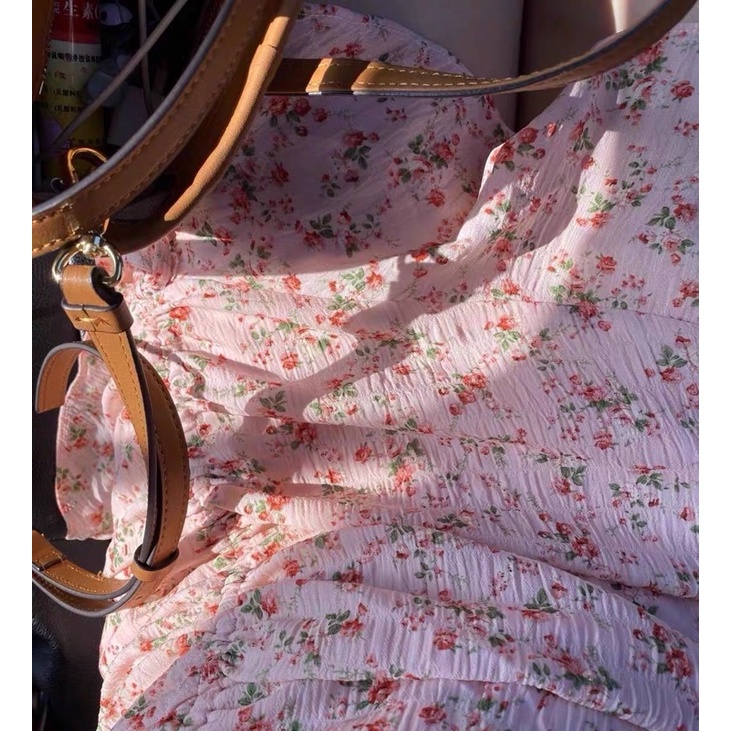 Váy đầm hoa MORAN hoạ tiết màu hồng phong cách thời trang mùa hè cho nữ