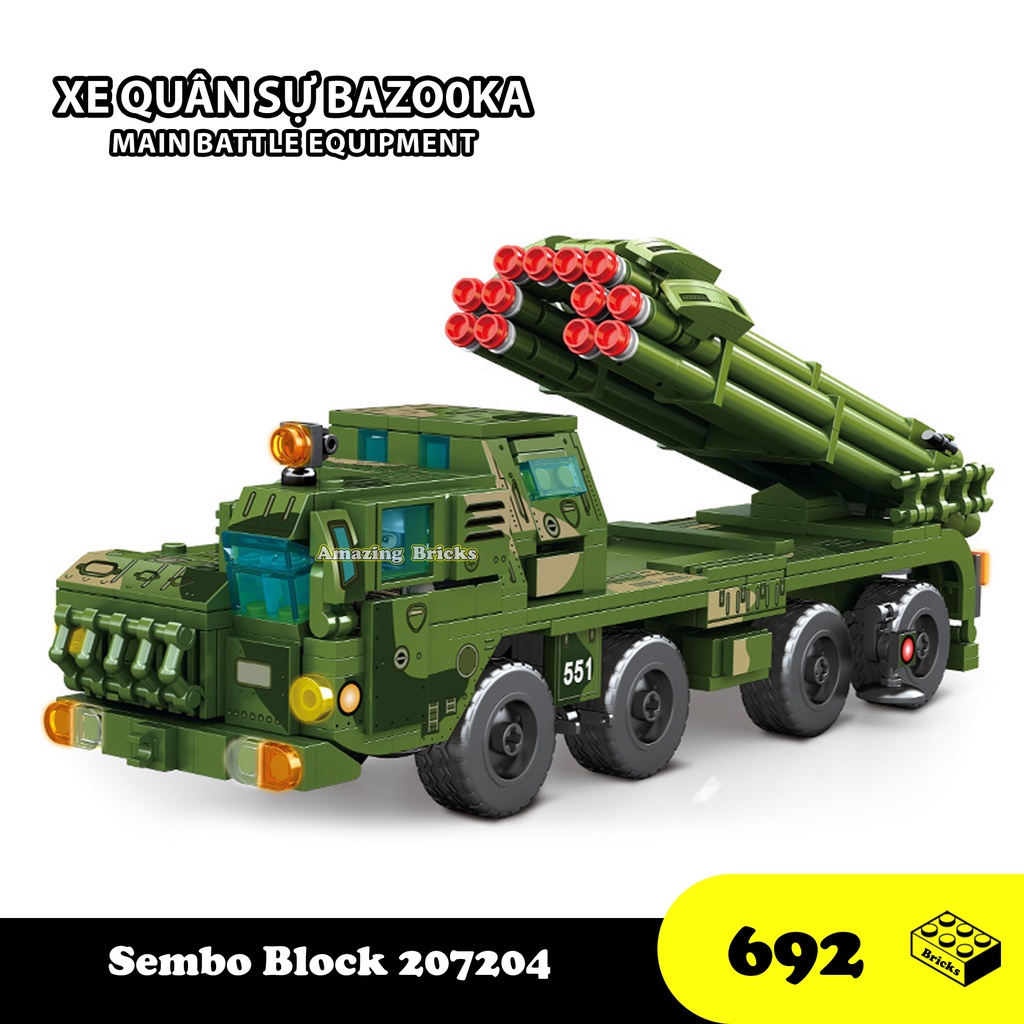 Đồ chơi Lắp ráp Xe quân sự Bazooka, Sembo Block 207204 Main battle, Xếp hình thông minh, Mô hình quân sự