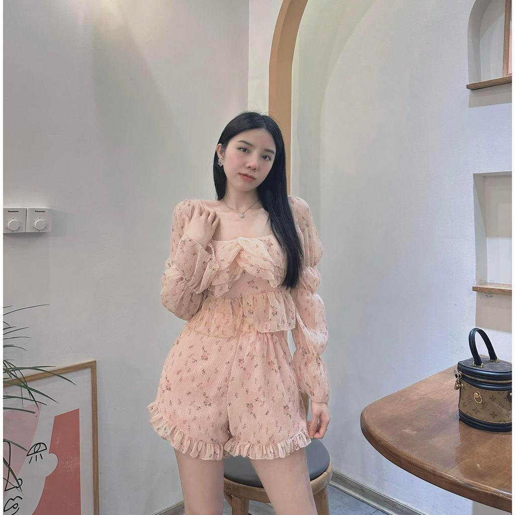 Set hoa xốp bèo tầng chun tay về màu hồng siêu xinh BN66