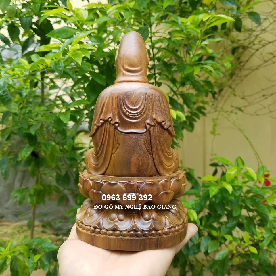Tượng phật bà quan âm gỗ bách thơm cao 20 ngang 11,5 sâu 11 cm