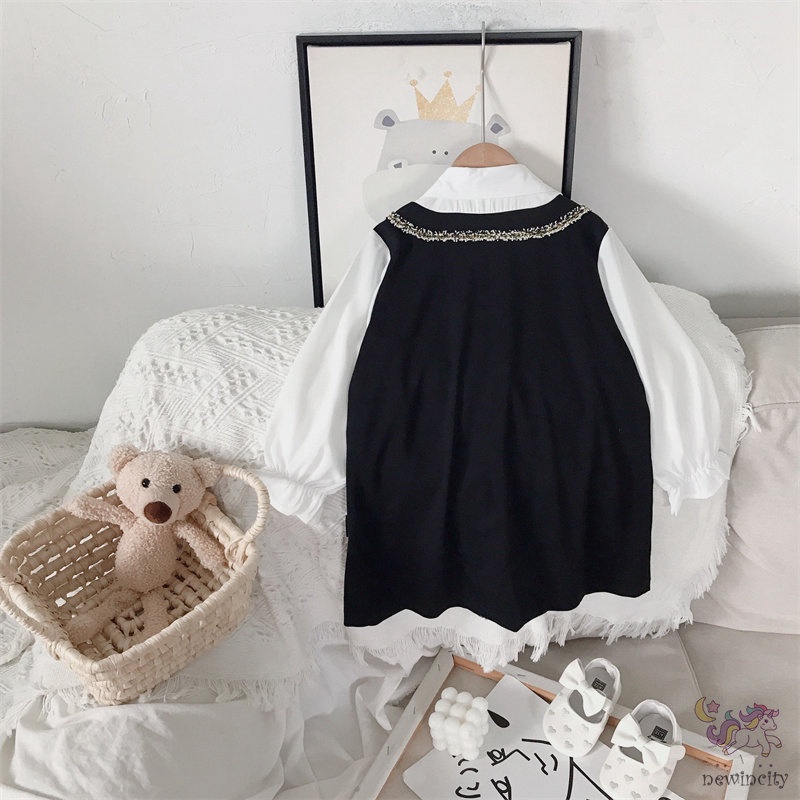 Đầm Công Chúa Tay Dài Giả Hai Lớp Phong Cách Hàn Quốc Cho Bé Gái