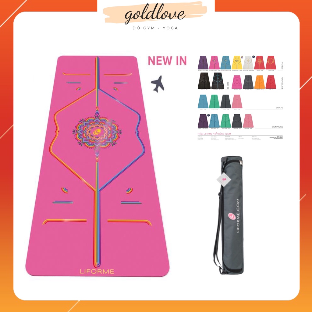 Thảm Tập Yoga Liforme Rainbow hồng bản mới nhất năm 2021 4,2mm định tuyến chống trơn Gold Love Sport