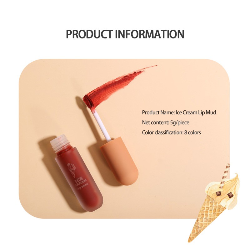 WODWOD Ice cream lip white light matte soft mist caramel orange brown milk tea mousse lip glaze techo | BigBuy360 - bigbuy360.vn