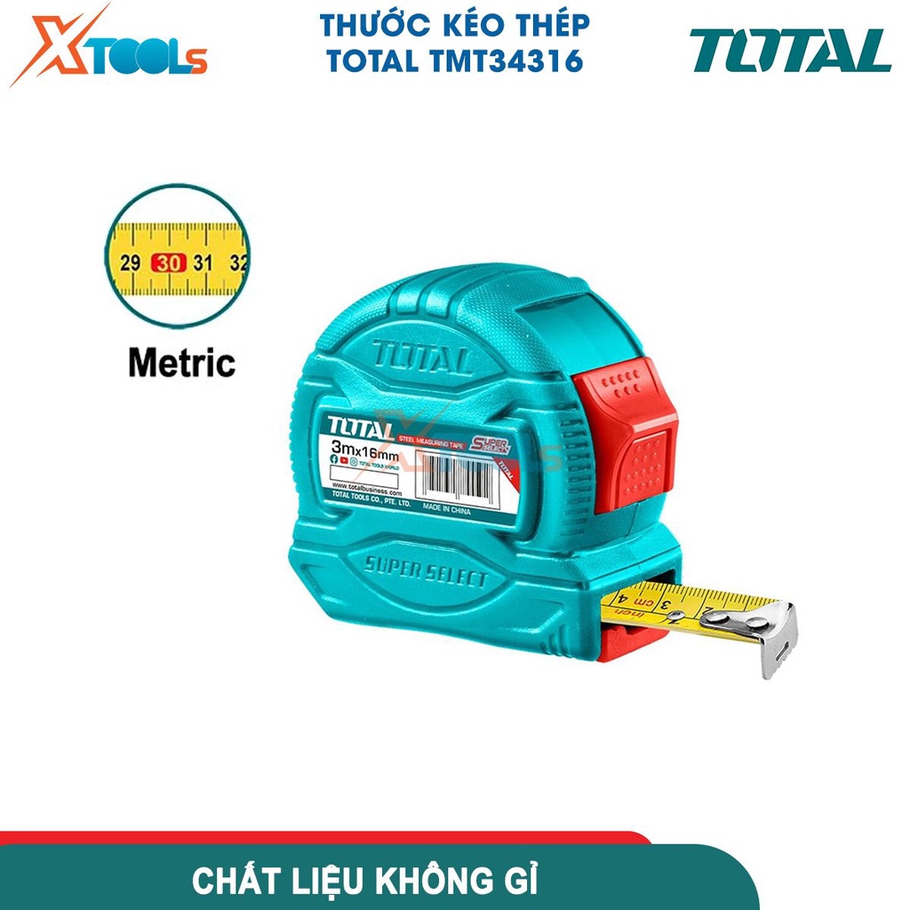Thước kéo thép nền vàng TOTAL (đủ size) | với hệ đo là mét và inch, vỏ thước bằng nhựa ABS nguyên chất-CHÍNH HÃNG-XTOOLS