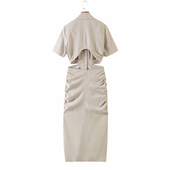 Đầm Sơmi Cutout Eo Zara Xuất Váy Sơ Mi Khoét Eo