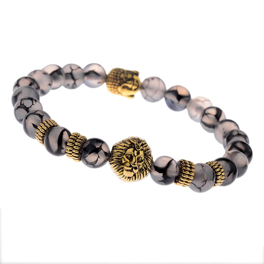 Vòng tay nam đá tự nhiên- đầu phật vàng đầu sư tử