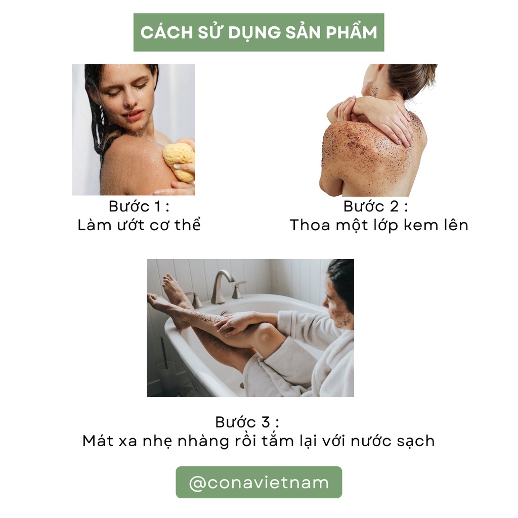 Cà phê dừa làm sạch tết bào da chết body Cona 200ml giúp da sáng mịn, đều màu