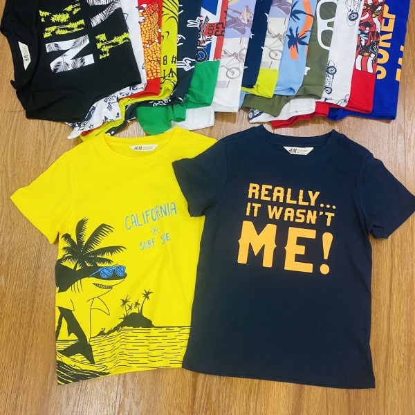 Áo phông bé trai size Đại 4 đến 16 tuổi áo thun cotton xuất dư HM in hình -ATM ATMC