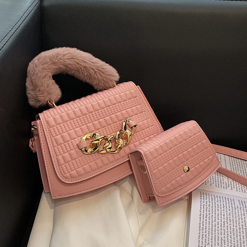 Túi Đeo Chéo Da PU Phối Lông Thời Trang Cho Nữ