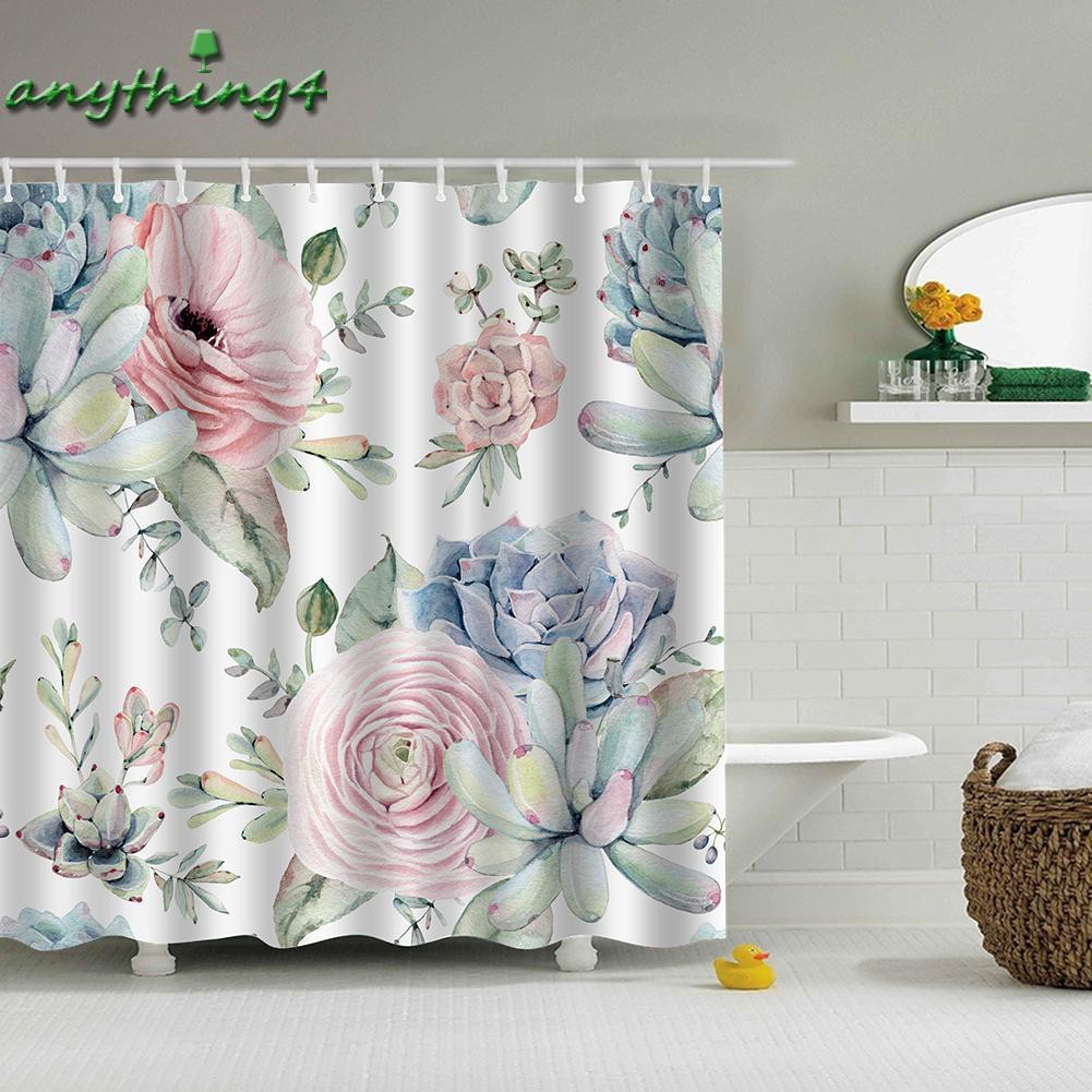 Rèm Phòng Tắm Chống Nước In Hình Lá Xanh 3d 180x180cm