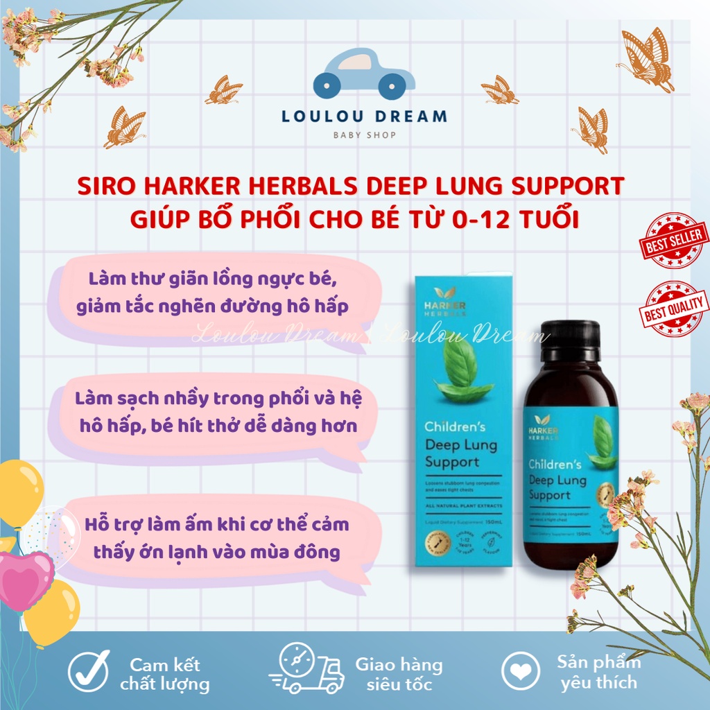 Siro Harker Herbals xanh dương Deep Lung Support làm sạch phổi, bổ phổi cho bé từ 1-12 tuổi - 150ml
