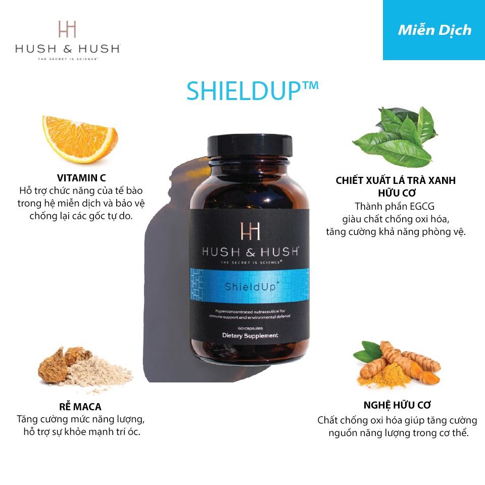 Viên Uống Chống Nắng và Bảo Vệ Da Toàn Diện Image Hush & Hush Shield Up 60 Viên