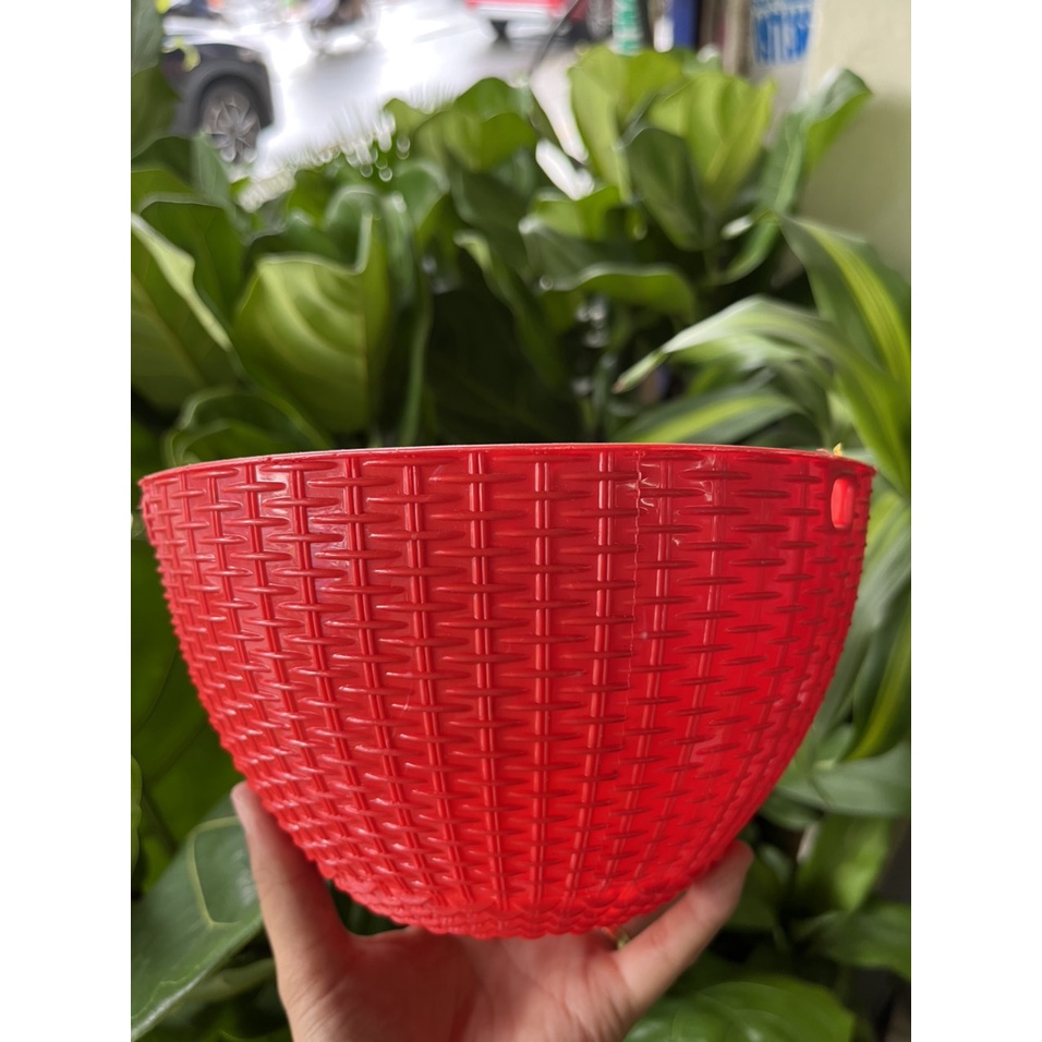 COMBO 5 chậu đan treo, có móc treo nhựa đi kèm, màu sắc tươi đúng chuẩn, giá rẻ, hàng đẹp như hình