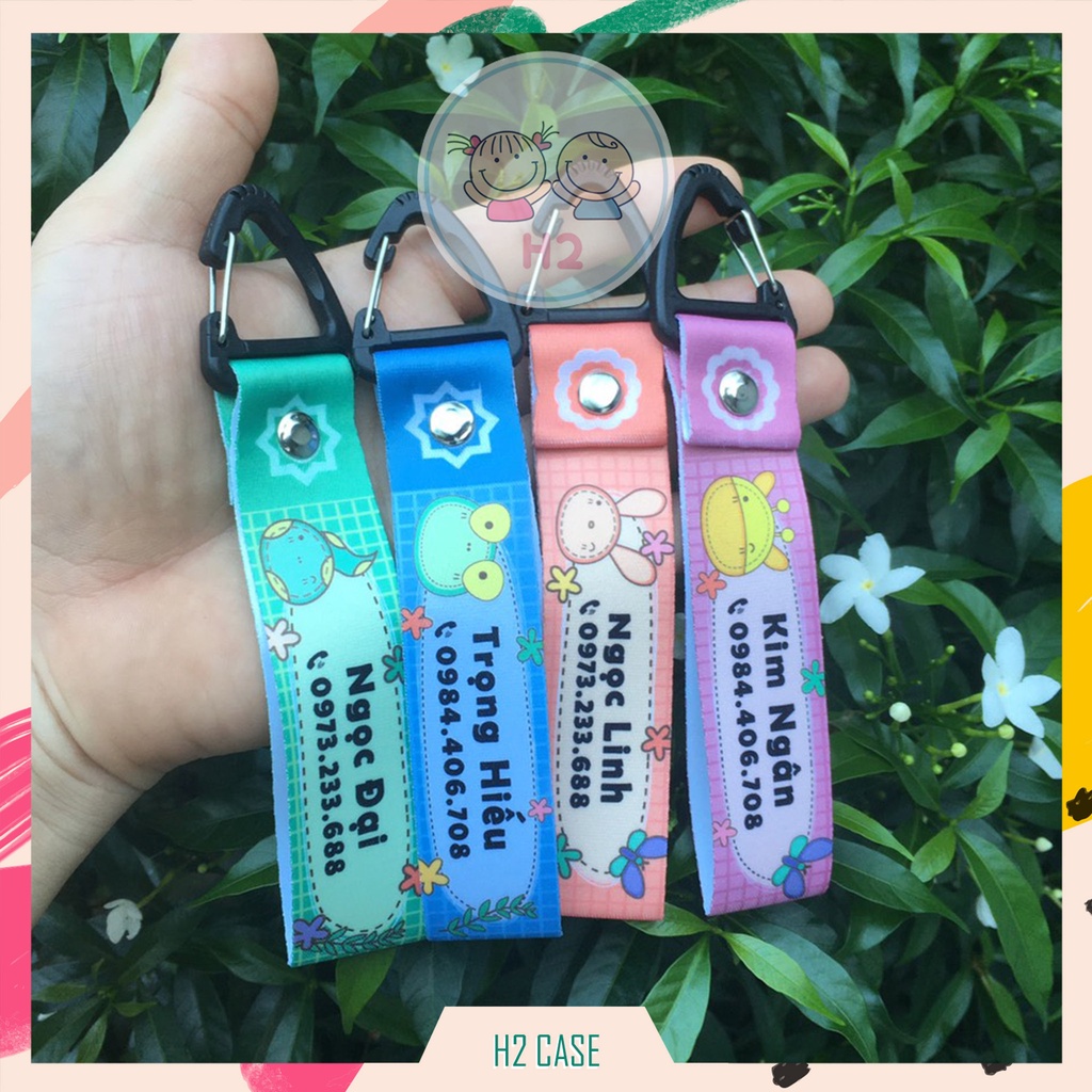 Nametag Móc khóa dây vải in 2 mặt, ghi tên, số điện thoại theo yêu cầu
