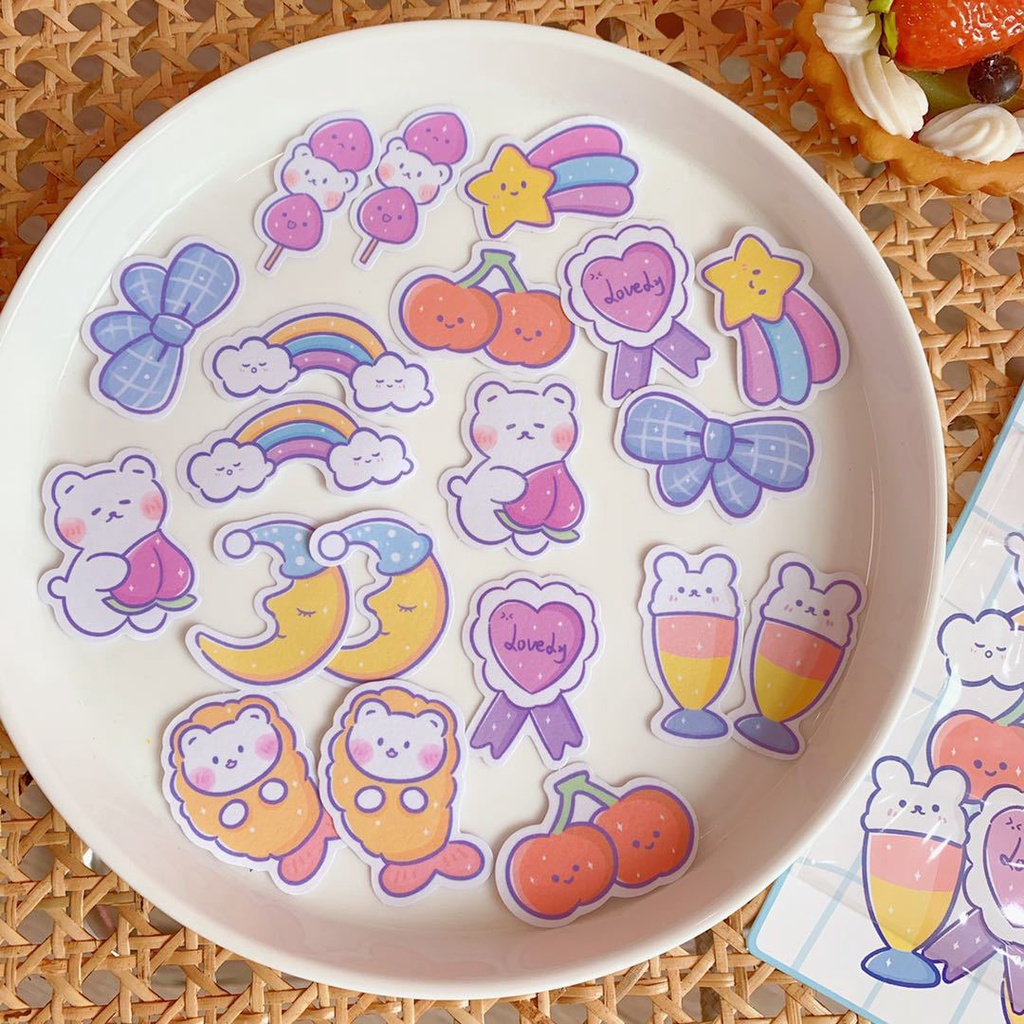 Gói 20 hình dán sticker cute trang trí decor bình nước đồ dùng học tập dễ thương Lizamo STK20