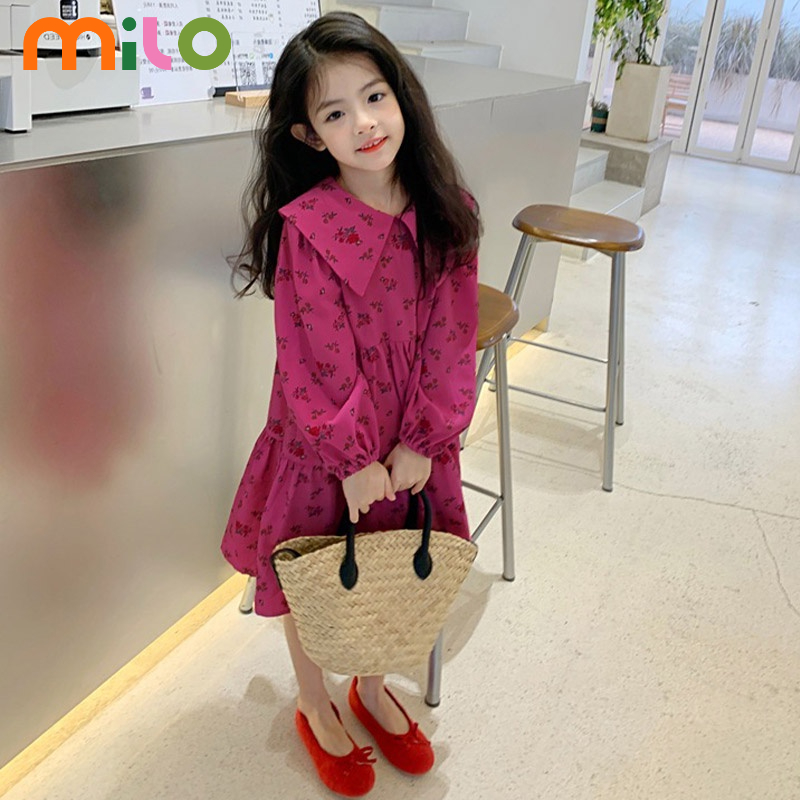 Milo Đầm Công Chúa Cổ Búp Bê Họa Tiết Hoa Thời Trang Xuân Thu Phong Cách Phương Tây Cho Bé Gái