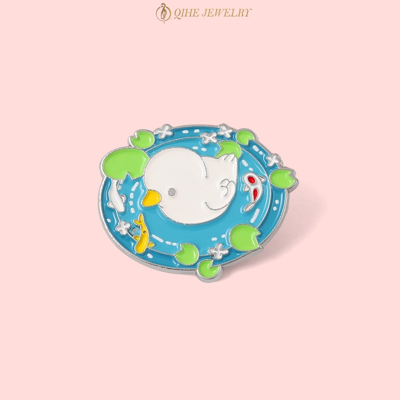 Ghim cài áo QIHE JEWELRY hình cá và vịt hoạt hình dùng sưu tầm làm quà tặng thời trang cho bạn bè