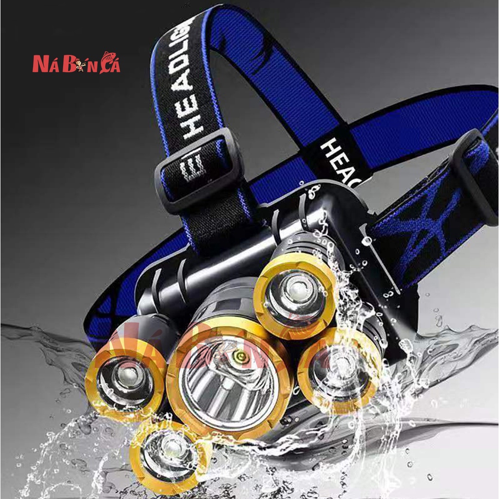 [Siêu Sáng] Đèn pin đội đầu siêu sáng gồm 5 bóng đèn, siêu sáng, sản phẩm bền bỉ theo thời gian chống nước [YPX7]