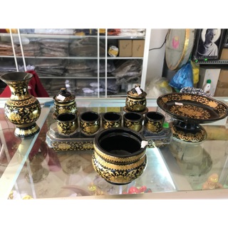 Bộ đồ thờ sứ đen hoạ tiết cao cấp