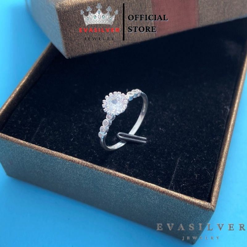 Nhẫn nữ bạc ta đính đá hình hoa mặt trời lấp lánh rất xinh - Trang sức bạc Evasilver