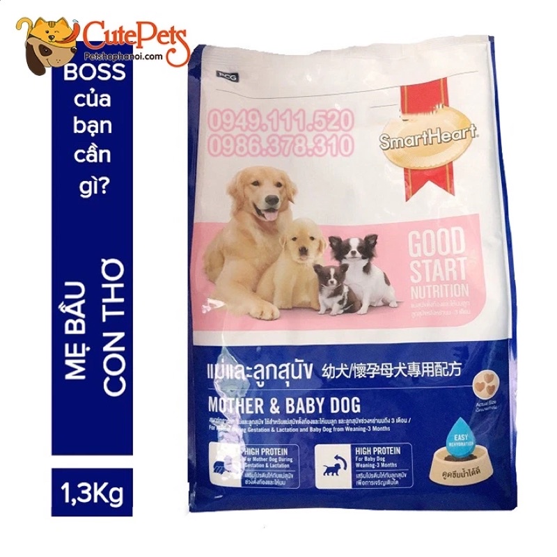 Hạt thức ăn 1.3kg Smart Heart Mother and Baby dành cho chó bầu, chó đang nuôi con