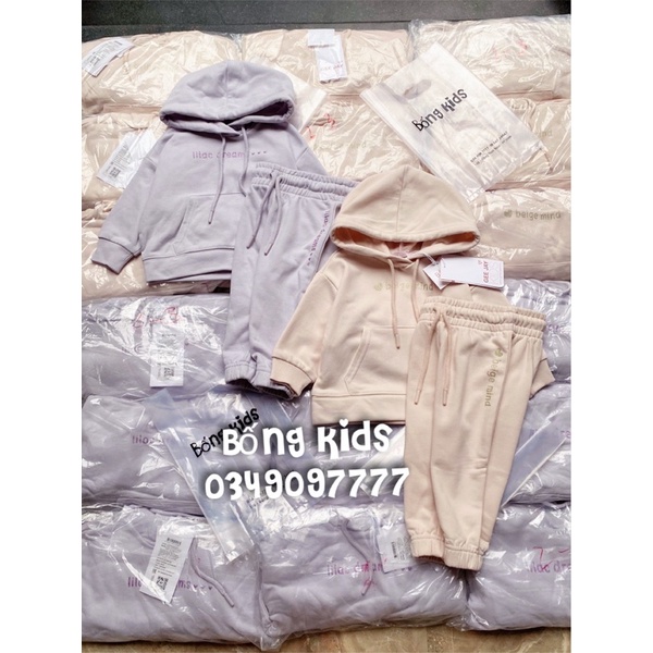 Bộ Nỉ Hoodie Bé Gái In Chữ Nhũ GJ