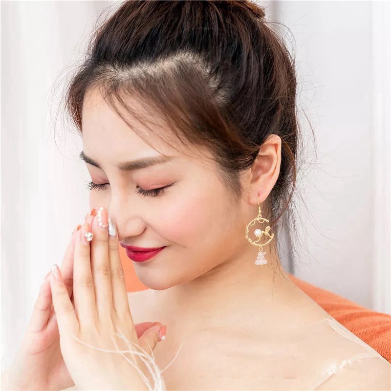 Khuyên tai tròn gắn đá nhỏ phong cách Hàn Quốc thời trang thanh lịch cho nữ