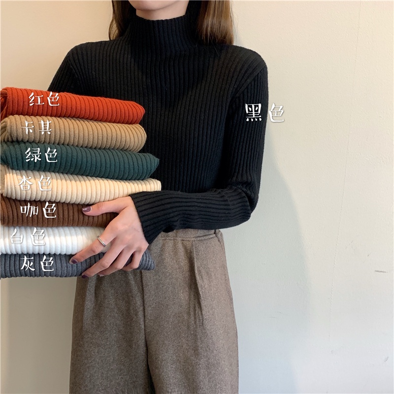 Áo sweater mỏng ôm cổ cao nửa lớp bên trong màu đen