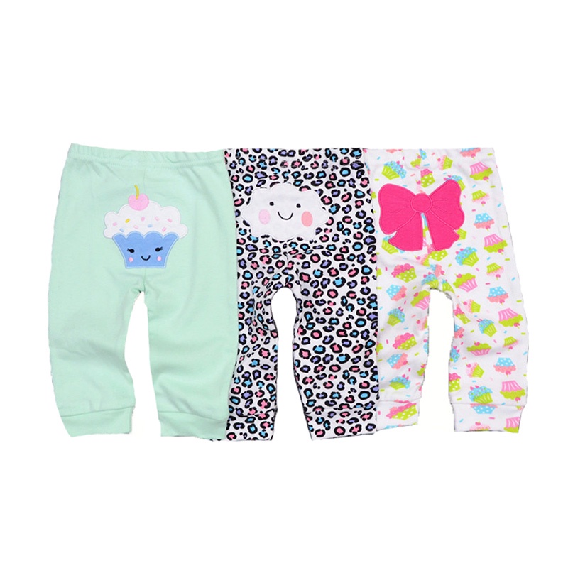 Set 3 quần dài cotton mềm in hoạt hình phong cách 4 mùa cho bé trai 0-24 tháng