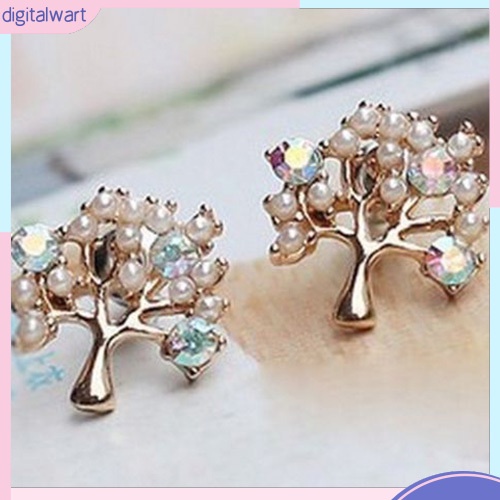 Cặp khuyên tai thiết kế hình cây đính đá lấp lánh và ngọc trai nhân tạo sang trọng dành cho nữ
