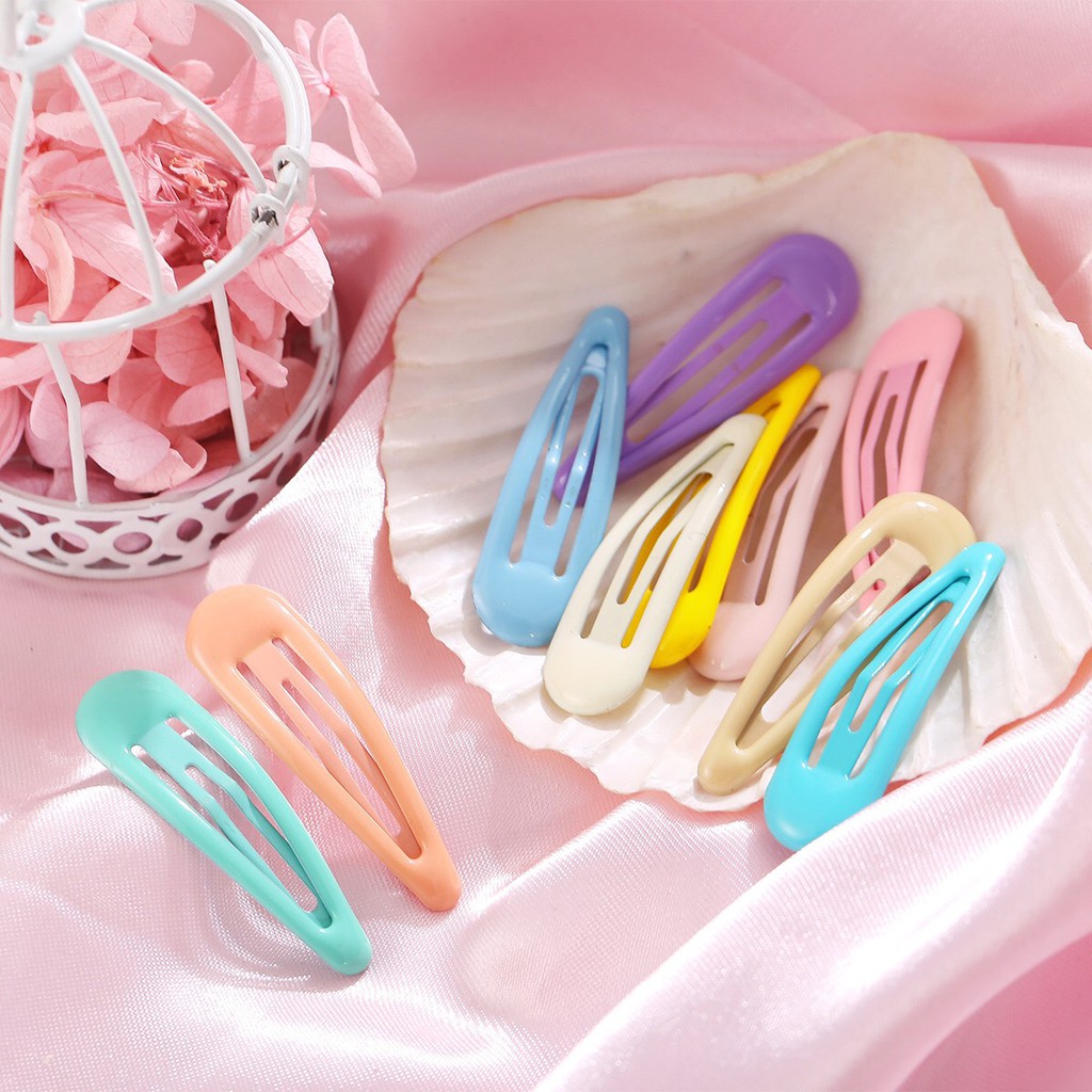 Set 10 kẹp bấm mái nhiều màu pastel - kèm túi zip/túi rút cực xinh cho nữ - kẹp tóc phong cách Hàn Quốc - Selenshop